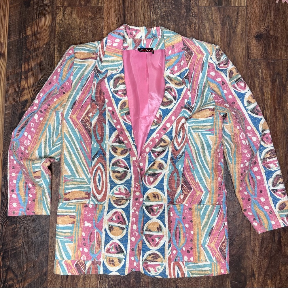 Women’s bright colorful 80s 90s blazer jacket one button med large